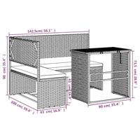 Tuinbank met tafel en kussens L-vormig poly rattan bruin - thumbnail