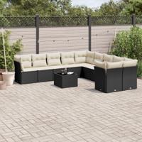 11-delige Loungeset met kussens poly rattan zwart - thumbnail