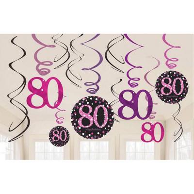 80 Jaar Hangdecoratie Swirls Mix Pink