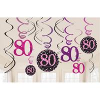 80 Jaar Hangdecoratie Swirls Mix Pink - thumbnail