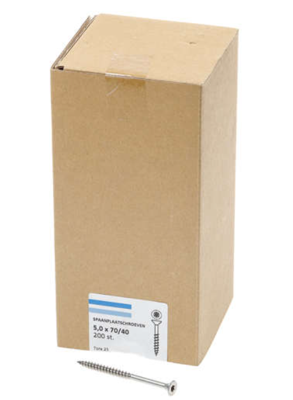Hoenderdaal Spaanplaatschroef Rvs-A2 Pk Torx TX25 5.0X70/40 | 200 stuks - 0206.30.42201