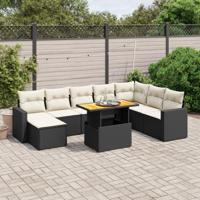 9-delige Loungeset met kussens poly rattan zwart - thumbnail