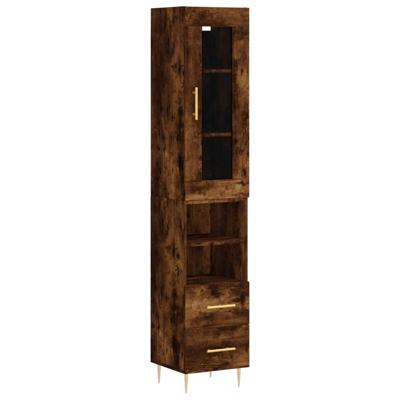 Hoge kast 34,5x34x180 cm bewerkt hout gerookt eikenkleurig