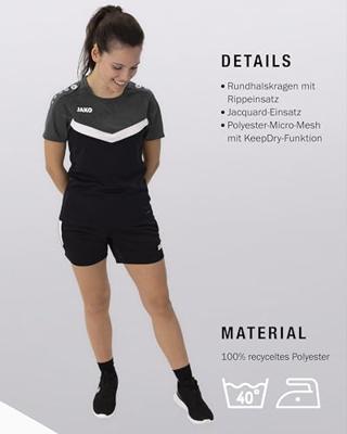 JAKO 6124D T-Shirt Iconic Dames - Zwart/Antraciet - 34