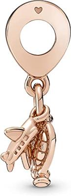 Pandora 789435C01 Hangbedel Airplane-Globe-Suitcase zilver-emaille rosekleurig-roze - thumbnail