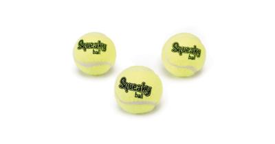 Tennisbal met pieper hondenspeeltje 3 stuks geel 5 cm