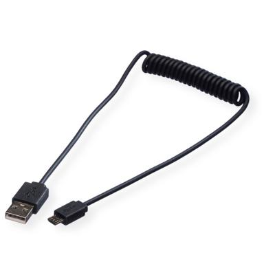 ROLINE USB 2.0 Spiraalkabel, A male - Micro B male, 1 m