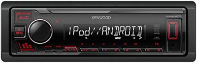 Kenwood KMM-205 USB-autoradio met RDS (high-performance tuner, MP3, WMA, FLAC, AUX-ingang, Android Control, Bass Boost, 4x50 Watt, Rood), Zwart