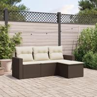 4-delige Loungeset met kussens poly rattan bruin - thumbnail