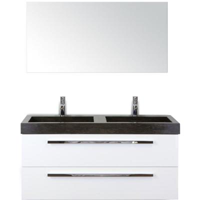 Seville Badmeubelset 120 cm - 2 Laden Wit Hoogglans - Wastafel Lucca Dubbel met Spiegel