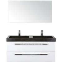Seville Badmeubelset 120 cm - 2 Laden Wit Hoogglans - Wastafel Lucca Dubbel met Spiegel - thumbnail