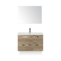 Seville Badmeubelset 80 cm - Natuur Eiken - Keramische Wastafel Wit Enjoy - met Spiegel - thumbnail