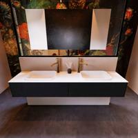 Badkamermeubelset Mondiaz Erin 200 cm met 2 Lades met RIDGE Wastafel Dubbel Talc met 2 kraangaten Greeploos Mat Urban - thumbnail