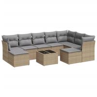 10-delige Loungeset met kussens poly rattan beige - thumbnail