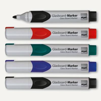 Sigel Glasmarker GL711 Zwart, Blauw, Rood, Groen GL711 5 stuks/pack