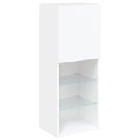 5-delige Tv-wandmeubelset met LED-verlichting bewerkt hout wit - thumbnail