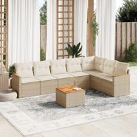 8-delige Loungeset met kussens poly rattan beige - thumbnail