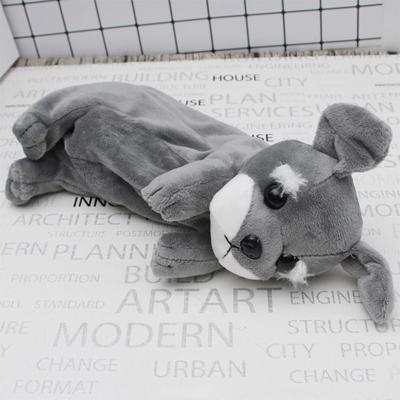 Kawaii cartoon pluche hond potlood geval cute dier pen zak vak Kids school benodigdheden briefpapier (Schnauzer grijs)