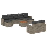10-delige Loungeset met kussens poly rattan grijs - thumbnail