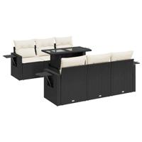 7-delige Loungeset met kussens poly rattan zwart - thumbnail