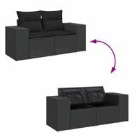 9-delige Loungeset met kussens poly rattan zwart - thumbnail