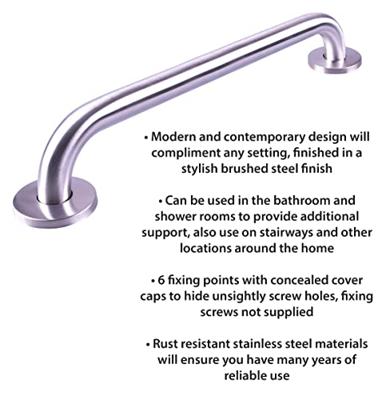 Handgreep RVS met geborstelde afwerking | Lengte: 68 cm | Wandbeugels | Schroefmontage | Geschikt voor bad, douche en toilet