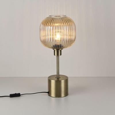 Tafellamp Virello ambra spillo - Luxe lamp die een bol van geribbeld amberkleurig glas draagt - Zonder lichtbron
