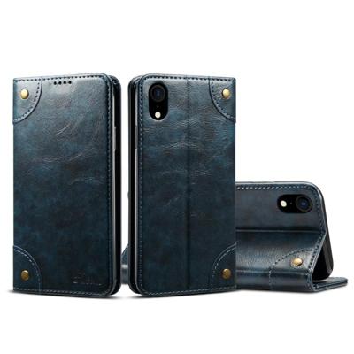 Voor iPhone XR barok eenvoudige horizontale Flip lederen draagtas met houder & kaartsleuven & portemonnee (blauw)