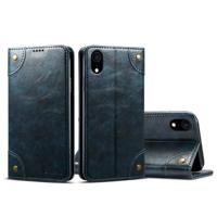 Voor iPhone XR barok eenvoudige horizontale Flip lederen draagtas met houder & kaartsleuven & portemonnee (blauw) - thumbnail