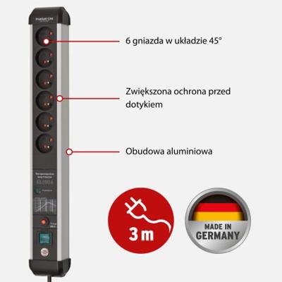 Brennenstuhl Premium-Protect-Line 60.000A stekkerdoos met overspanningsbeveiliging | 6-voudig | 3m H05VV-F 3G1,5 | BE - 1391014600 Brennenstuhl Premium-Protect-Line 60.000A stekkerdoos met overspanningsbeveiliging | 6-voudig | 3m H05VV-F 3G1,5 | BE - 1391014600