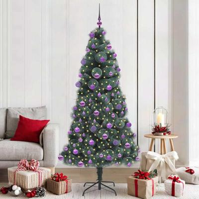 VidaXL Kunstkerstboom met verlichting en ballenset groen 210 cm pet