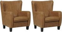 Set van 2 Bruine leren landelijke oorfauteuils Hug - poot hout zwart - Kenia Leer Brown (bruin leer) - thumbnail