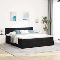 Ottoman bed met matras 160x200cm fluweel zwart - thumbnail
