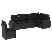 6-delige Loungeset met kussens poly rattan zwart - thumbnail