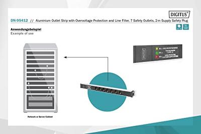 Digitus DN-95412 19 inch Stekkerdoos voor patchkast 1 HE Geaarde contactdoos Overspanningsbescherming Zwart