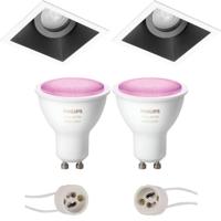 Pragmi Zano Pro - Inbouw Vierkant - Mat Zwart/Wit - Kantelbaar - 93mm - Philips Hue - LED Spot Set GU10 - White and Color Ambiance - Bluetooth - thumbnail