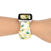 Elastisch scrunchie nylon bandje - Ananasprint - Geschikt voor Apple Watch 44mm / 45mm / 46mm / 49mm - thumbnail