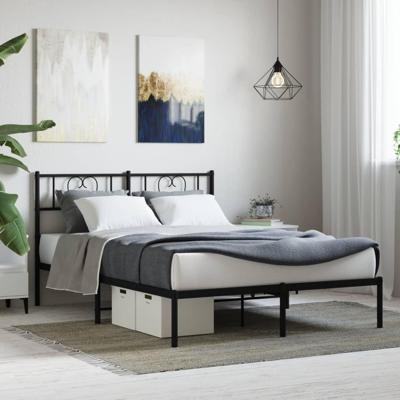 Bedframe met hoofdbord metaal zwart 140x200 cm