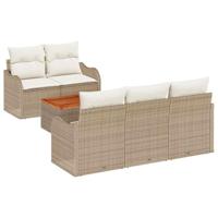 Tuinbankenset met kussen 6 pcs Beige poly rattan - thumbnail