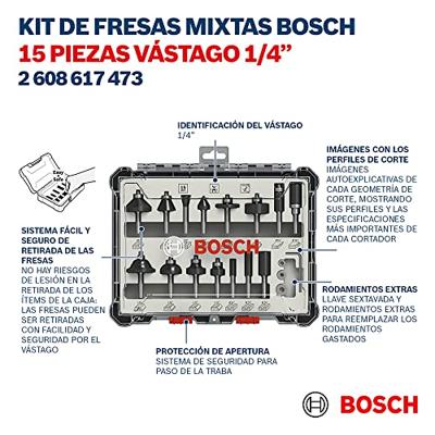 Bosch Professional Freesset, 1/4 inch schacht, 15-delig 2607017473