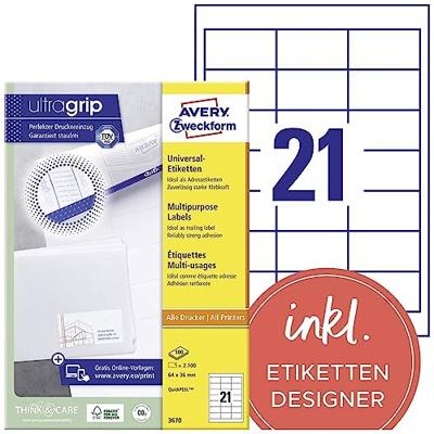Avery-Zweckform 3670 Universele etiketten 64 x 36 mm Papier Wit 2100 stuk(s) Permanent hechtend Laser (zwart/wit), Laser (kleur) Avery-Zweckform 3670 Universele etiketten 64 x 36 mm Papier Wit 2100 stuk(s) Permanent hechtend Laser (zwart/wit), Laser (kleur)