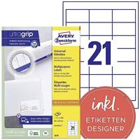 Avery-Zweckform 3670 Universele etiketten 64 x 36 mm Papier Wit 2100 stuk(s) Permanent hechtend Laser (zwart/wit), Laser (kleur) - thumbnail
