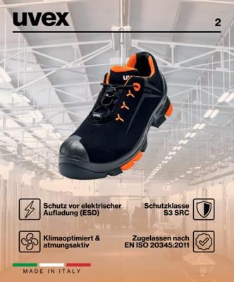 uvex 2 6508244 Veiligheidsschoenen S3 Schoenmaat (EU): 44 Zwart, Oranje 1 paar