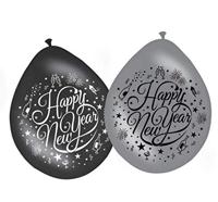 Happy new year ballonnen zwart/zilver - thumbnail