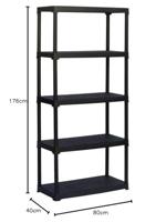 Opbergrek - TOOD - ETA 845 - 5 planken - Kunststof - 80 x 39 x 180 cm - Zwart - thumbnail