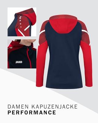JAKO 6822D Jas Met Kap Performance Dames - Marine/Rood - 44