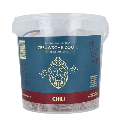 Zeeuwsche Zoute Zout met chili in emmer 1 Kilogram Zeeuwsche Zoute Zout met chili in emmer 1 Kilogram