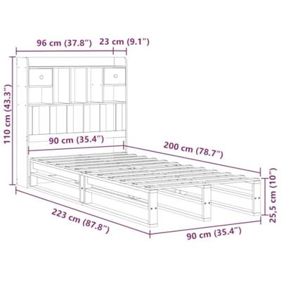 Bed met boekenkast zonder matras massief grenenhout 90x200 cm