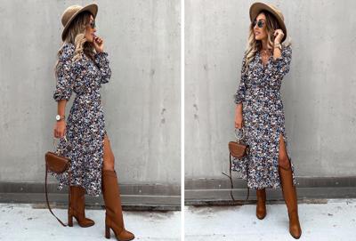 Midi jurk met split - Nu in de aanbieding!