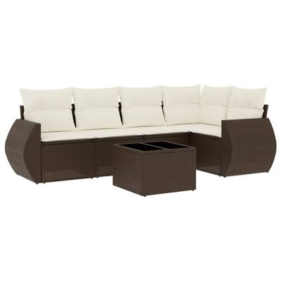5-delige Loungeset met kussens poly rattan bruin